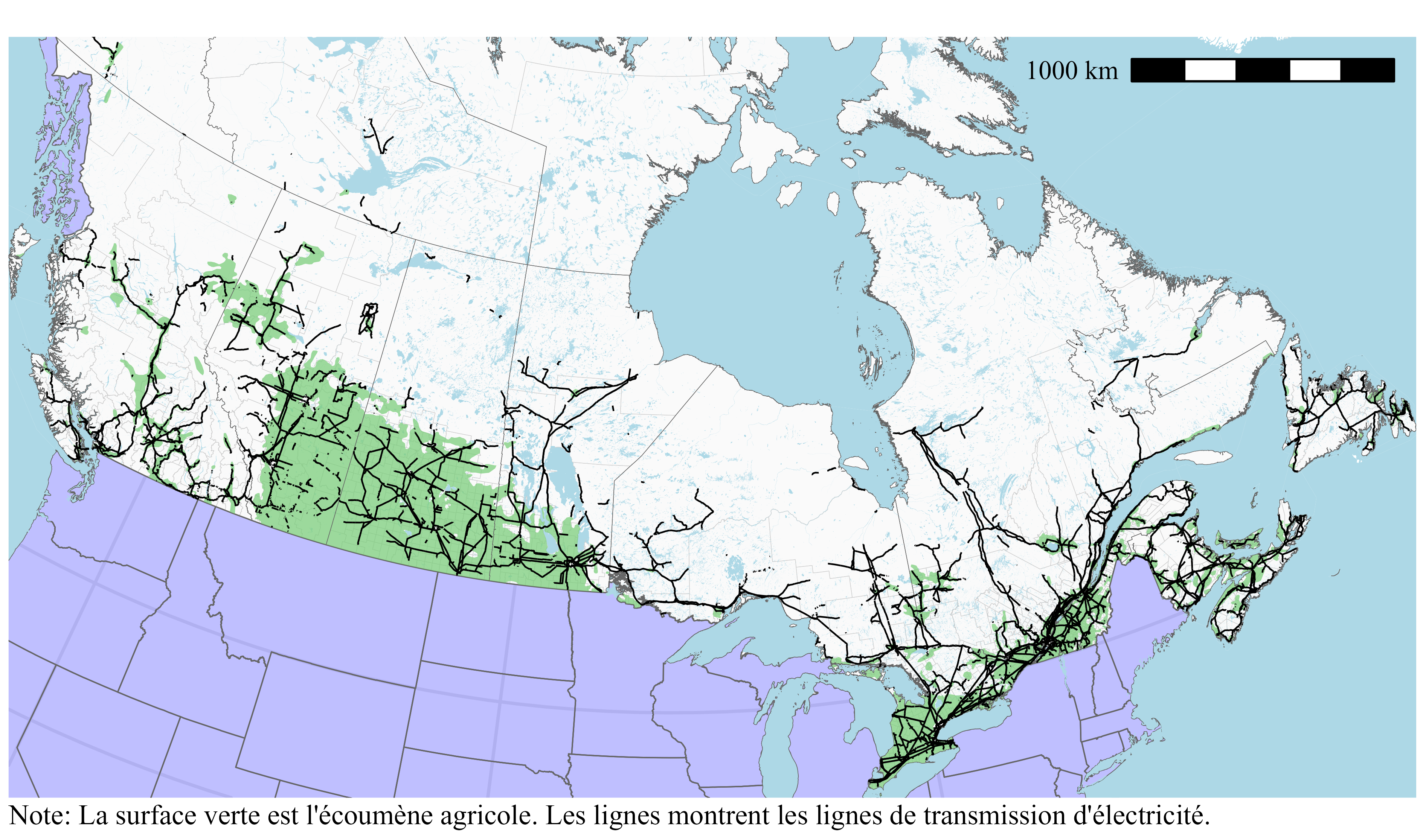 Carte du réseau de transport d’électricité au Canada